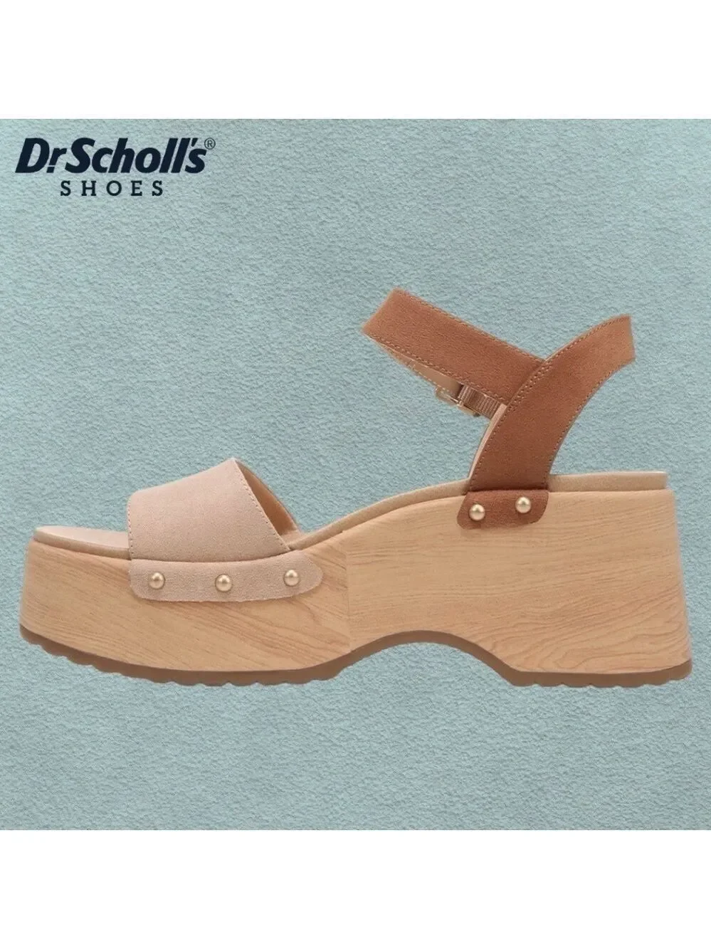 DR SCHOLLS Dublin-Stud-Accent Faux Wood Eco-Friendly Platform Sandal-10M NWT